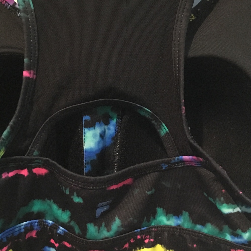 Fila Black Sports Bra with Neon Pink, Blue & Yellow Tie-Dye - Picture 4 of 5